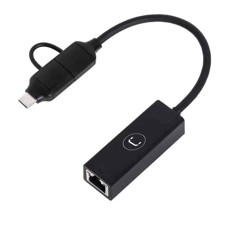 Adaptador 2 en 1 USB a Ethernet UnnoTekno AD3007BK Macho-Hembra Negro.webp