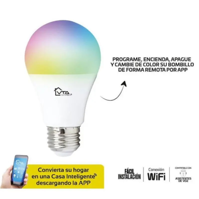 Bombilla LED Inteligente VTA E27 RGB + Smart Home Wi-Fi 125VAC (1).webp